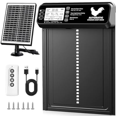 Automatic Chicken Coop Door Solar Powered with Timer/Light Sensor, Solar Chicken Coop Door Anti-Pinch, Aluminum Alloy Chicken Door | Larger Solar Panel | Higher Capacity Battery | 20M Remote Control