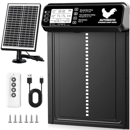 INNOLAND Puerta Gallinero Automática Solar, Temporizador/Sensor de Luz, Puerta Automática Gallinero con Energía Solar Anti-aplastamiento | Control Remoto | Gran Panel Solar | Batería de Alta Capacidad