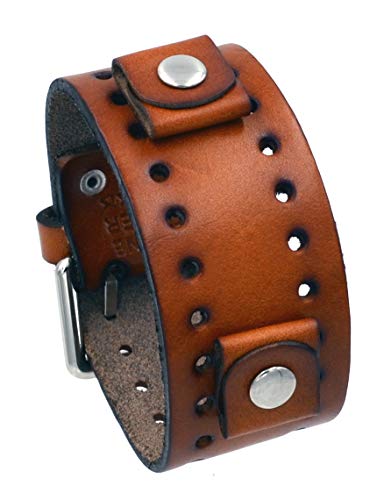Nemesis BN-B Brown Wide Leather 20 mm Lug Width Cuff Wrist Watch Band