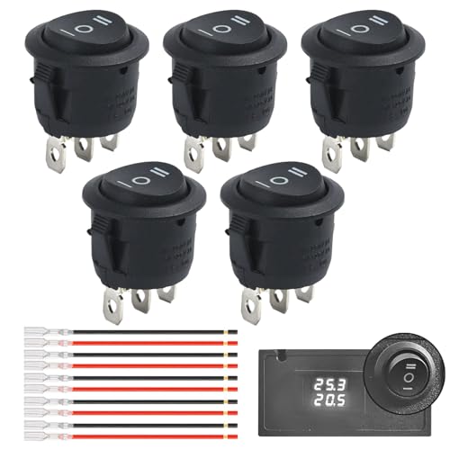 5 Stk Kippschalter 3 Positionen,Wippschalter 12v 3 Polig,Mini Wechselschalter Rund mit Draht 15cm,Kippschalter 12v Ein-Aus-Ein,3Pins Einbauschalter Einrastbare Eingebettet Runde für Auto Boot(Schwarz) 5 Stk Kippschalter 3 Positionen,Wippschalter 12v 3 Polig,Mini Wechselschalter Rund mit Draht 15cm,Kippschalter 12v Ein-Aus-Ein,3Pins Einbauschalter Einrastbare Eingebettet Runde für Auto Boot(Schwarz)