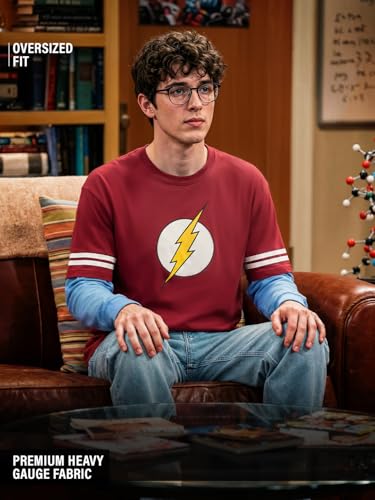 Image of The Souled Store The Big Bang Theory: Sheldon Cooper Men and Boys Long Sleeve Round Neck Red Graphic Printed Casual Lightweight Drop Shoulder Streetwear Trendy Oversized Full Sleeve T-Shirts