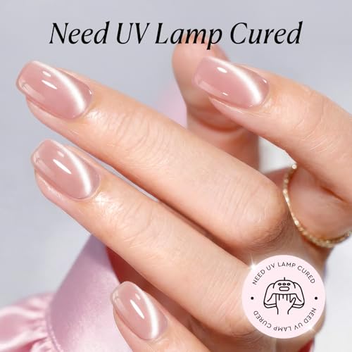 Image of AZUREBEAUTY18ML Nude Pink Cat Eye Magnetic Gel Nail Polish | Magnetic Moonlight Holographic Shimmer, Translucent Jelly Reflective Gel, Soak-Off UV /LED Nail Polish for Nail Art DIY