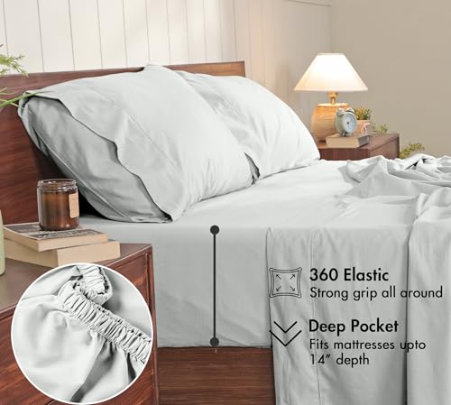 Image of RUVANTI 100% Cotton Percale Sheets King - Crisp Cooling Summer Bed Sheets for Hot Sleepers, Deep Pocket 14 inch, Soft Peach Finish, Breathable & Durable Hotel-Style 4 Piece Set, Mineral