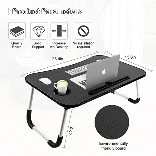 SKY-TOUCH Portable Folding Laptop Desk for Bed,With iPad and Cup Holder Adjustable Lap Tray Notebook Stand, Foldable Non-Slip Legs Reading Table Tray for working,studying,camping 60x40x28cm Black