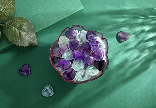 Image of QINJIEJIE 20 PCS Fluorite Heart Healing Crystals Natural Polished Crystal Worry Stones Chakra Mini Cute Palm Love Gemstones Set Bulk Wholesale Reiki Energy Balancing Meditation Valentine's Day Gift