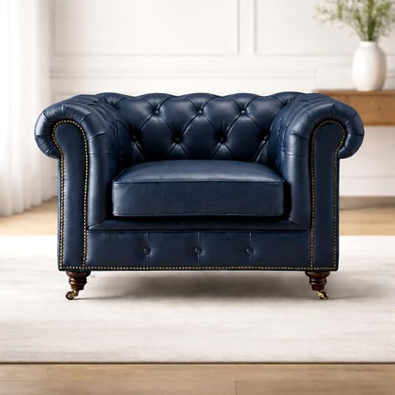 Image of A to Z Furniture Classic Sofa Set Luxury Chesterfield Leatherette Sofa in for Home Living Room & Office (3+2+1=6 Seater Sofa Blue)