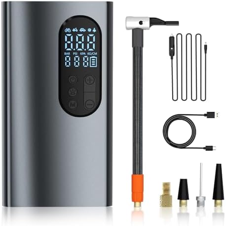 150 PSI Cordless Portable Air Compressor - Tire Inflator With LED Display & Light, For Cars, Bikes, Balls