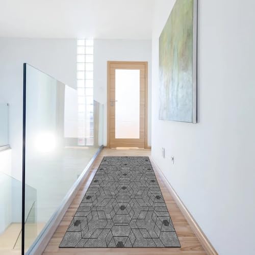 Alfombra pasillo gris que no se mueve, lavable 80x150 para suelos fríos 6
