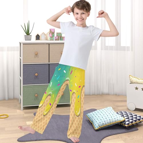 Boy's Pants Light Sea Green Ice Cream Jogger Pants Elastic Waist Long Bottoms Trousers with Pockets 6-14 Years4