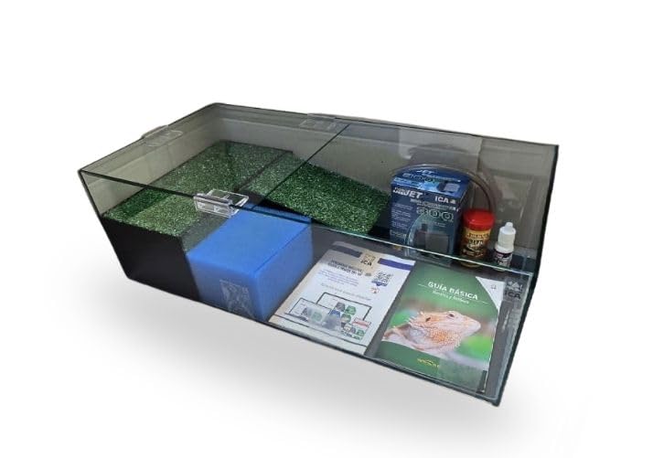 Reptiselva Kit Tortuguera Habitat Completo con Tapa y Solárium, Vidrio sin Marcos, 40 x 20 x 19 cm, para Tortugas Acuáticas