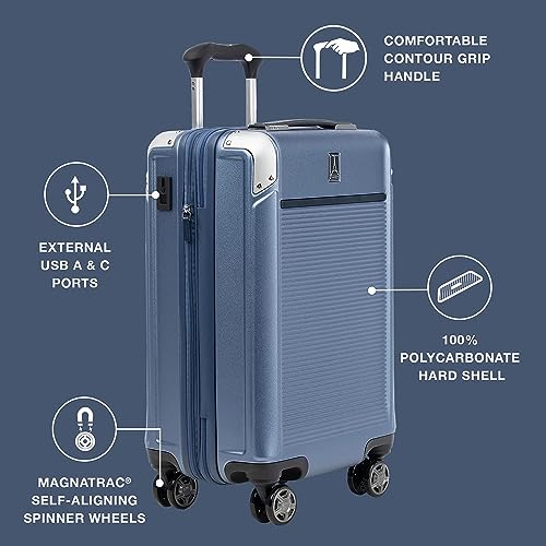Image of Travelpro Platinum Elite Hardside Expandable Spinner Wheel Luggage TSA Lock Hard Shell Polycarbonate Suitcase, Dark Sky Blue, Carry-on 21-Inch
