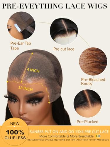 Image of Sunber Loose Body Wave Human Hair Wig 22 Inch Glueless 13x4 HD Lace Front Wig Pre Cut Pre Plucked Bleached Knots with Drawstring Cap, Ready to Wear Bye Bye Knots Loose Wave Wig
