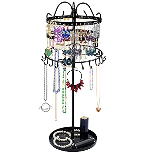 Présentoir pour Bijoux Rotatif à 3 Niveaux, SMFANLIN Métal Porte-Bijoux, Porte-Boucles d’Oreille, Support pour Organisateur de Collier, Présentoir de Bijoux Tours (Noir) Cover