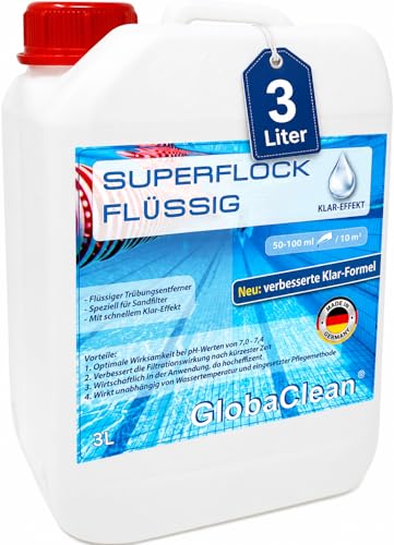 GlobaClean 3 L Superflock flüssig für Pool und Schwimmbad - Flockungsmittel Hochkonzentrat - Sandfilter Flockmittel für kristallklares Poolwasser
