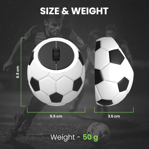 Image of Sports 123 Addition Bluetooth Mouse with 2.4 GHz & BT 5.3 Dual Wireless, 6 Buttons, C-Type Charging, RGB Lights, Connect 3 Devices, Ergonomic Design for Laptop, Smartphone, Tablet (Football (Soccer))