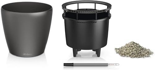 Lechuza Self Watering Plant Pot CLASSICO 43 LS Garden Flower Indoor and Outdoor Plastic Planter with Drainage Hole D43 H40 cm Charcoal Metallic - 9