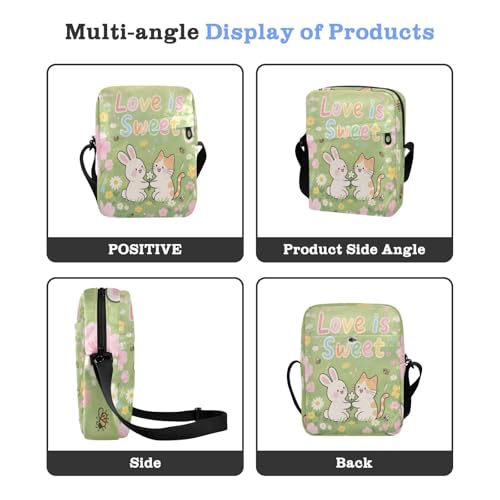 Love Is Sweet Animal Bunny Cat small messenger bag for men men shoulder bag Casual Everyday Purse Adjustable Strap for School outdoor sports4