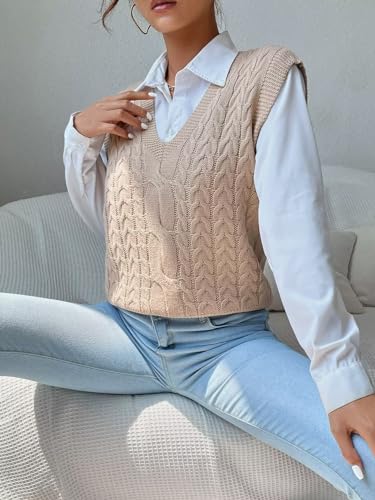 Image of Womens Sweater Vest Sleeveless Cotton Casual V Neck Pullover