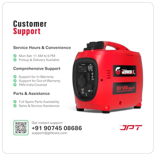 Image of JPT Proseires Genworx 1000W /1.0KW Small & Compact Manual Start Inverter | Lightweight Petrol Generator | With Advanced Frequency Control | Ideal for Camping, Outdoor Events & Home Backup