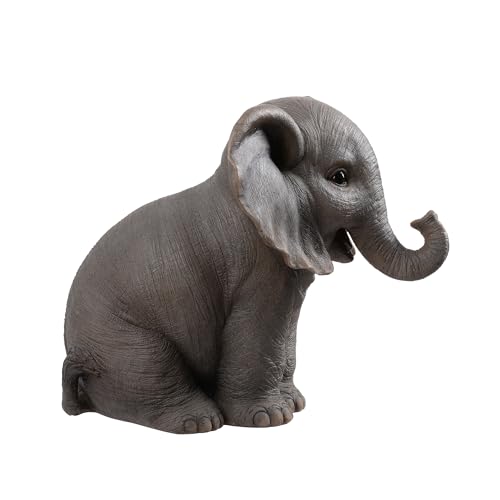Estatua de Elefante Bebé Sentado con Trompa Hacia Arriba miniatura 5
