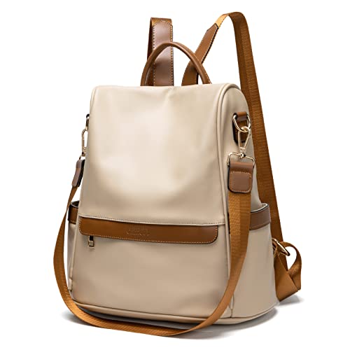CHERUTY Mochila feminina de couro PU, antifurto, casual, bolsa de ombro moderna, 1-9 bege marrom, Medium, Mochilas de viagem