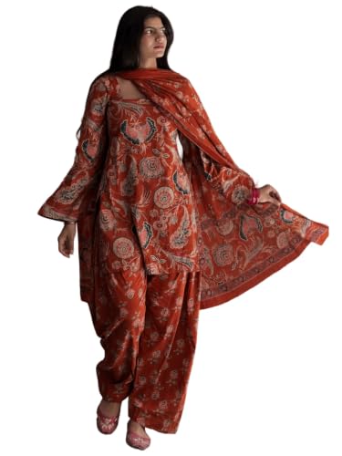 Image of ANNI Designer Farshi Salwar Suit for Women Cotton Printed | Kurta Dupatta Set for Woman | Straight Palazzo Outfit Square Neck Long Sleeve Ethnic Dress Stylish Womens Clothing