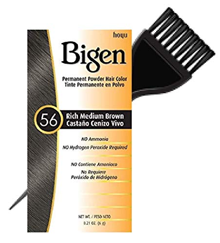 Bigen Hoyu PERMANENT POWDER HAIR COLOR Dye, No Ammonia, No Hydrogen Peroxide Required (w/Sleek Brush) 0.21 oz / 6 g Haircolor (56 Rich Medium Brown)