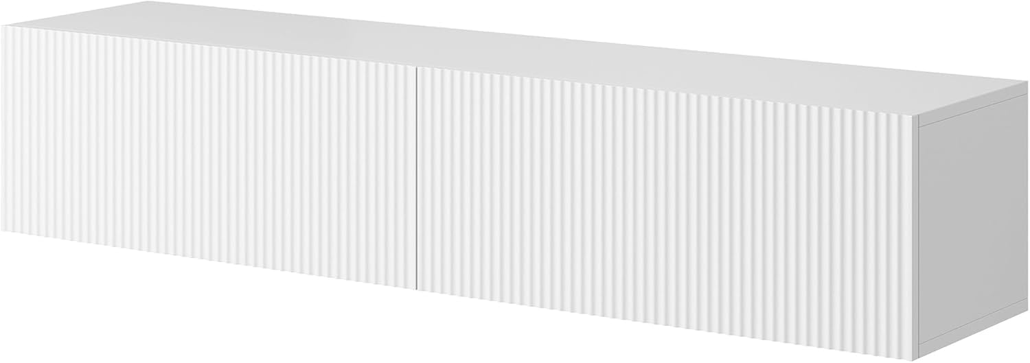 Selsey TV-Schrank / Sideboard – hängend, 175 cm Breite, Front: Gefräste MDF-Lamellen, Farbe Weiß