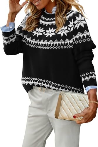 Image of EARKOHA Women's Casual Mock Neck Ribbed Sweater Pullover 2026 Fall Long Sleeve Print Fair Isle Sweater Top