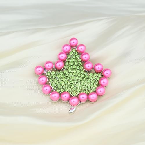 Image of Greek Sorority Paraphernalia Gift for Women Rhinestone Sorority Brooch Pin Pink Green Leaf Brooch Pin Pearl Jewelry Sisterhood Gift for Soror
