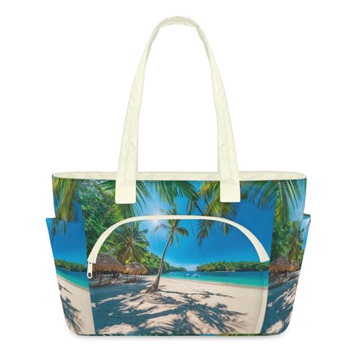 Sac à bandoulière pour voyage et plage imprimé tropical zippé