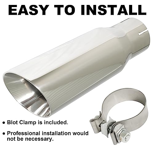 Simnliras Exhaust Tip 3.0\" Inlet to 4.0\" Outlet Stainless Steel Double Wall Slant Cut Exhaust TailTip with Clamp 3 Inch Inlet Exhaust Tips Universal for 3\" Outside Diameter Tailpipe (12\"/305mm Length) - Thumbnail 5
