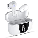 ワイヤレスイヤホン イヤホン bluetooth ENC ノイズキャンセリング LED 残量表示 マイク内蔵 自動ペアリング bluetooth5.3 type-c急速充電 防水 Hi-Fi音質 iPhone/Android対応 通勤 出張 運動 配送業 ハンズフリー通話 2025 ブルートゥースイヤホン (ホワイト)