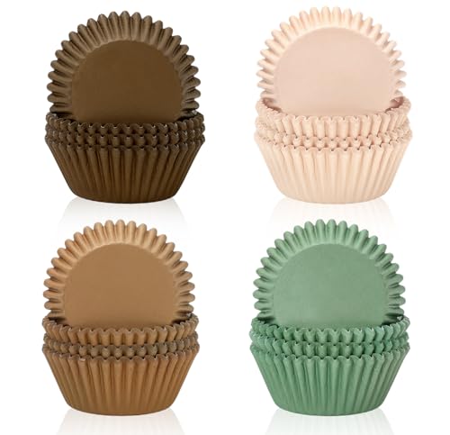 FYSUIMU 400 Pcs Sage Green Brown Cupcake Liner Paper Baking Cups Woodland Themed Muffin Liner Cake Storage Container for Forest Animal Safari Party Birthday Supplies, 2 x 1.2 Inch