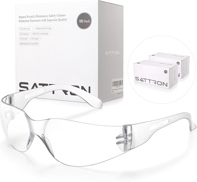100 Pack of Clear Safety Glasses, Scratch & Impact Resistant ANSI Z87.1 Protective Eyewear, Ploycarbonate Lenses or Women Men Safety Sunglasses for Construction, Outdoor Work & Shooting Ideal for Lab
