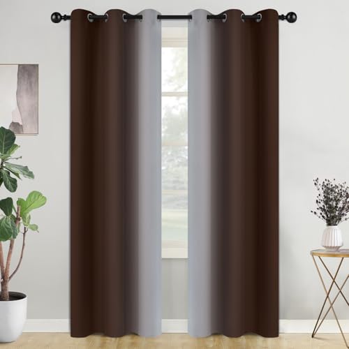 COSVIYA Curtains & Drapes Grommet Ombre Brown Curtains W42 x L84 Inch