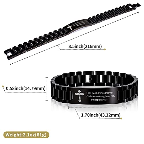 Religious Quote Faith Christian Bible Verse Bracelet, Stainless Steel Jesus Cross Encouragement Bracelet, Inspirational Wristband for Men2