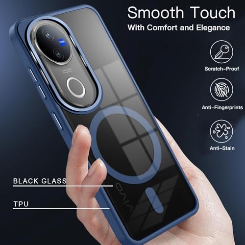 Image of KARWAN Translucent Hybrid Back Case Cover Compatible with Vivo V50 Shockproof Case with Camera Protection, N52 Magnet Cover Case with Magnetic MagEaze Wireless Charging Cover (Blue)