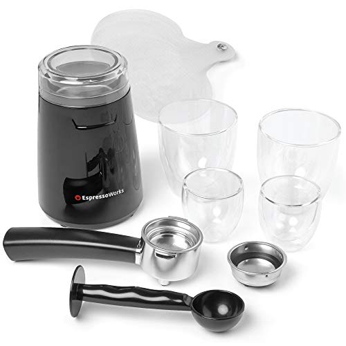EspressoWorks 19-Bar Espresso, Latte and Cappuccino Maker 10-Piece Set - Brew Cappuccino and Latte with One Button - Espresso Machine with Milk Steamer 1250W - Coffee Gifts (White)