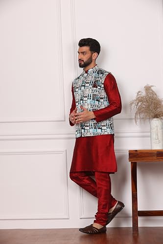 Image of Kurta With Churidar & Multicolor Nehru jacket Set