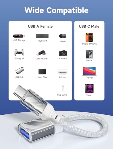 Image of JSAUX USB to USB C Adapter [2 Pack], USBC OTG Adapter Compatible with MacBook Pro /Air, iPhone 15 Pro Max, Samsung Galaxy S24 /S23 /S22 /S21 and More USB C Devices-Crystal White