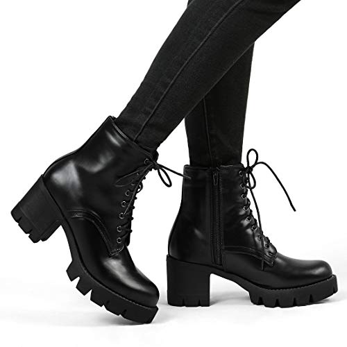 Allegra K Women's Platform Chunky Heel Combat Boots2