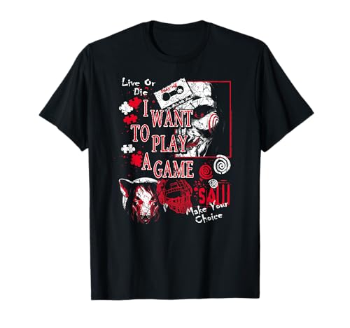 Saw I Want to Play a Game Poster Collage Horror Movie T-Shirt