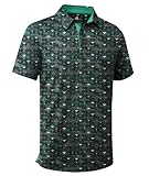 ZITY Men's Golf Shirts Short Sleeve Moisture Wicking Performance Print Patterns Casual Collared Golf Polo Shirt for Men Blackish Green