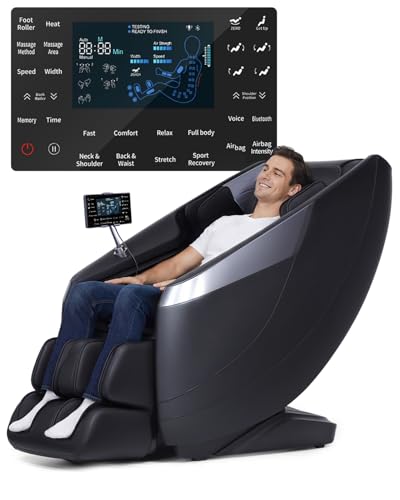 RelaxRelife Ganzkörpermassagesessel mit SL-Schiene & Zero Gravity，Massagesessel mit 3D-Robotische Hände, Liegefunktion und Rückenheizung, Bluetooth Lautsprecher, Touchscreen (Schwarz)