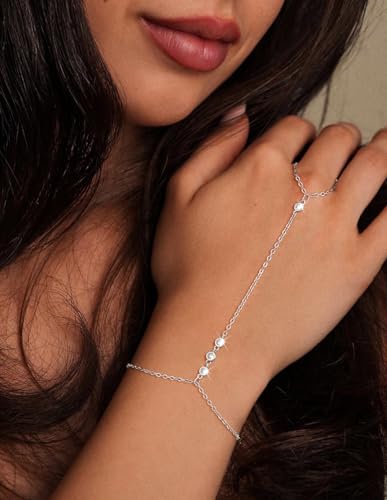 CAROVO Gold Bracelet for Women Dainty 14K Real Gold Silver Plated Hand Chain Bracelet CZ Satellite Bead Finger Ring Chain Bracelet Jewelry Adjustable Waterproof Gift for Women3