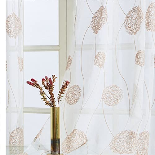 Cortinas de aspecto de lino KnSam con bordado de algodón vintage en marrón 3