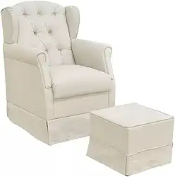 Poltrona de Amamentação com Balanço e Puff Lívia Linho Bege - Phoenix