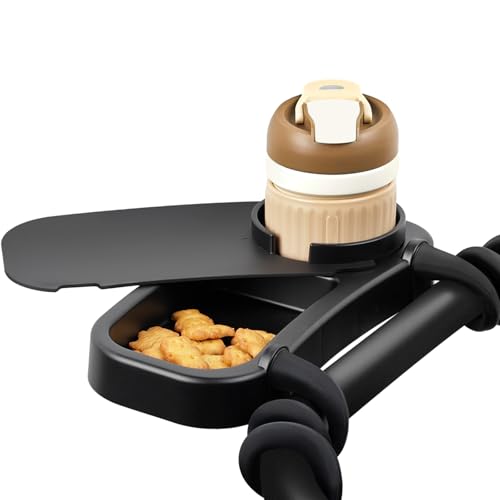 Image of Universal Stroller Snack Tray, Cup Holder Stroller Tray with Silicone Flexible Arms Grip, Stroller Tray Attachment for Baby Toddler Holder Stroller Accessories for Snacks On The Go