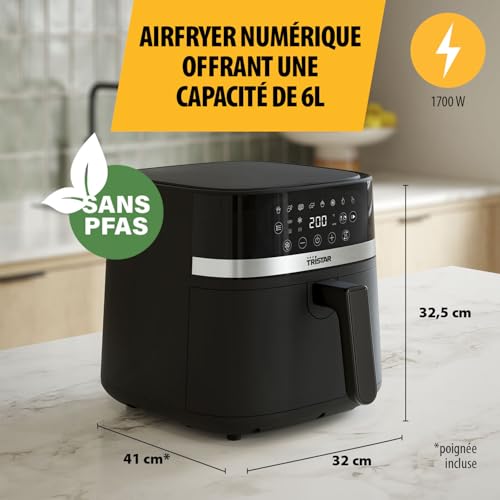 Tristar Friteuse à Air Numérique, Capacité 6L, 8 Programmes, Écran Tactile LED, Préchauffage, Rappel Agitation, Revêtement sans PFAS, Arrêt Auto, Facile à Nettoyer, 1700W, FR-9416 – Image 3